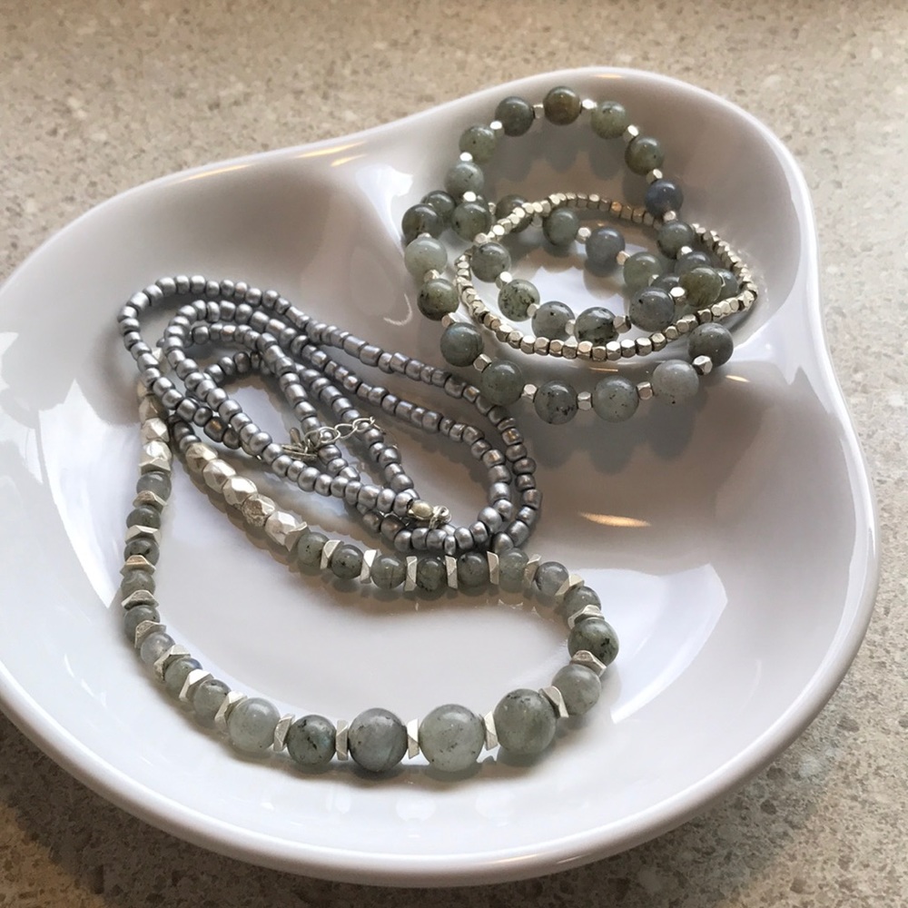 Smoky Green and Gray Necklace and Bracelet Set